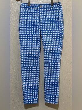 Lilly Pulitzer Gingham Blue Kelly Ankle Pants W Sz. 2 Cottagecore Preppy